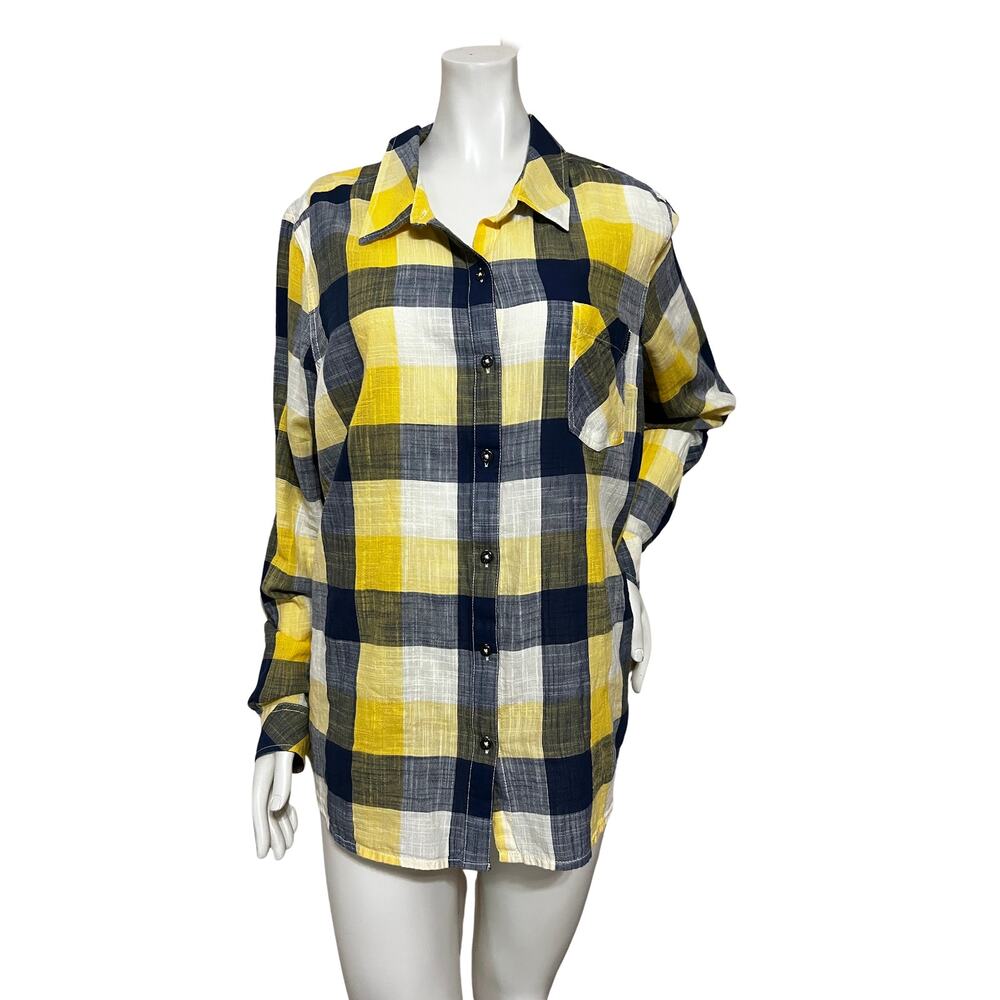 Natural Reflections Yellow/Blue Cotton Plaid L/S Lightweight Button Down Shirt